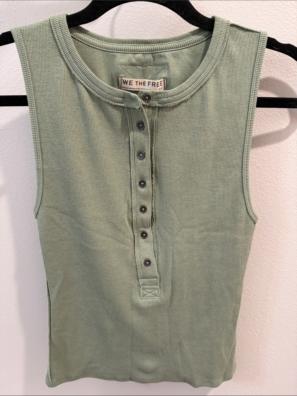 NWOT We The Free Jamie Ribbed Henley Tank in Sage Green